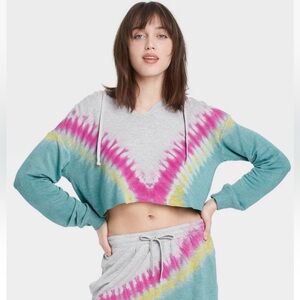 Colsie XL Cropped Tie-Dye Hoodie. Women’s Sz-XL Lightweight | Gray EUC
